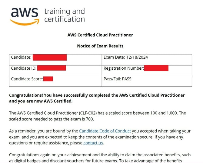 AWS Exam Results